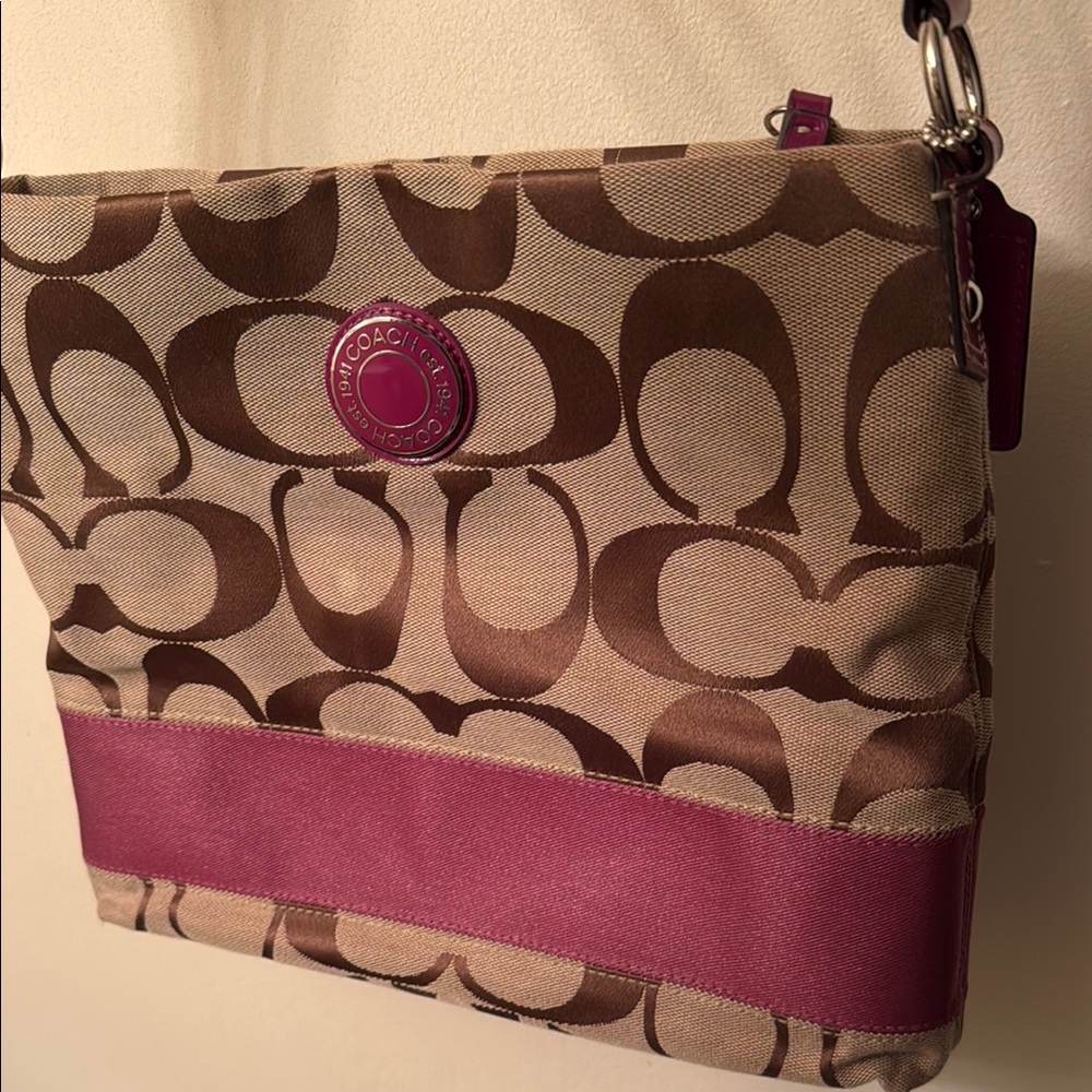 Coach Brown and Pink Signature Shoulder Bag